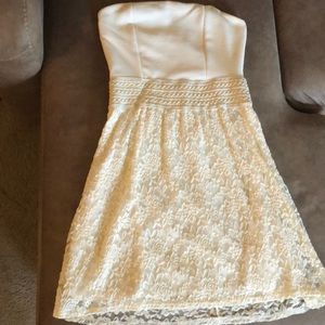 Ivory strapless dress with lace detail